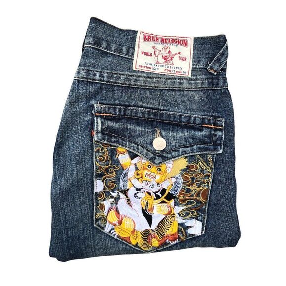 True Religion Embroidered Jeans Size 32 Joey Blue - Picture 7 of 10